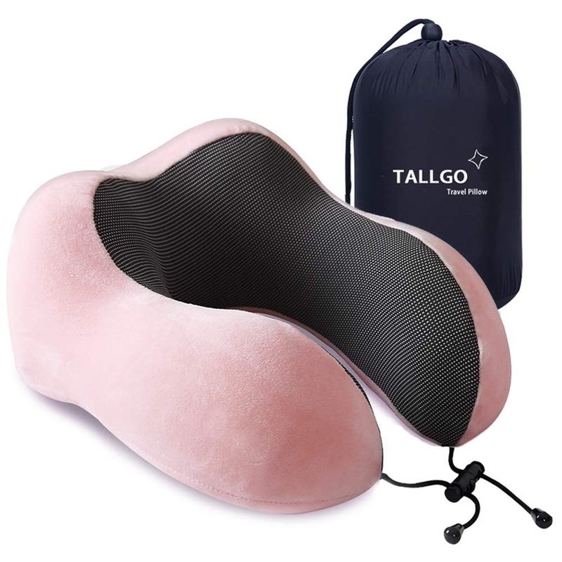 TALLGO Travel Pillow, Best Memory Foam Neck Pillow Head Support Soft Pillow for Sleeping Rest, Airplane Car & Home Use (Pink) - Image 1